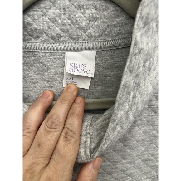 Stars Above Quilted Pajama Top Women’s 2XL  Mock Neck Henley Pockets Gray - Picture 8 of 12